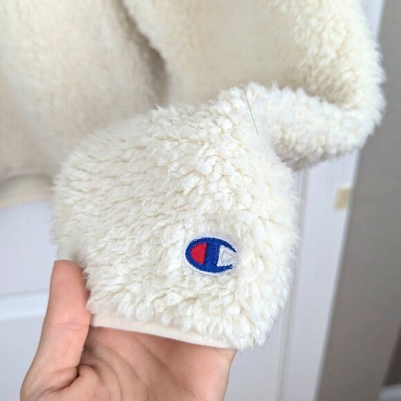 Champion | Cream Sherpa Fleece Quarter-Zip Pullover Size Large - Picture 3 of 6